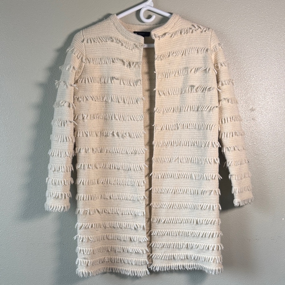 J.Crew XXS Cream Fringe Open Front Cardigan Wool Alpaca Blend Sweater